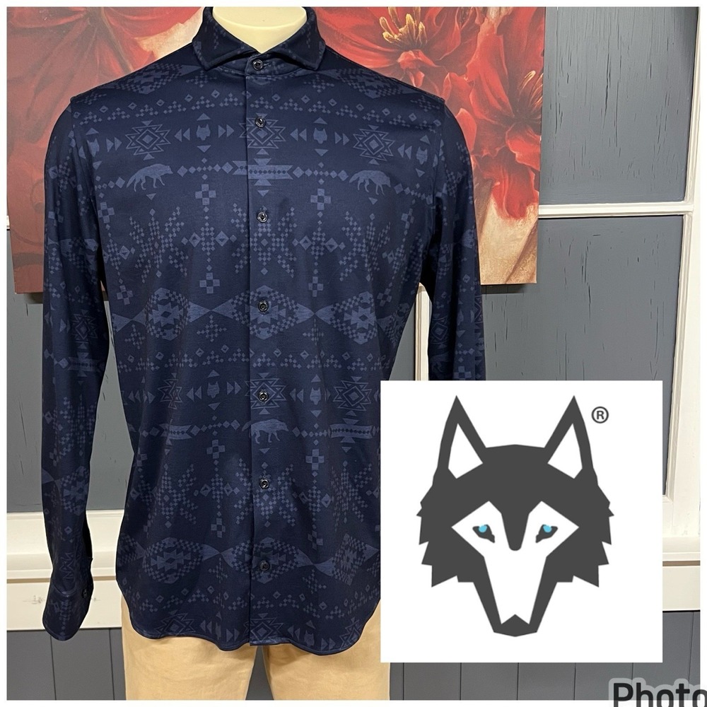 Greyson Woodward Grand Teton Button Up Shirt Mens Large Long Sleeve Navy Stretch